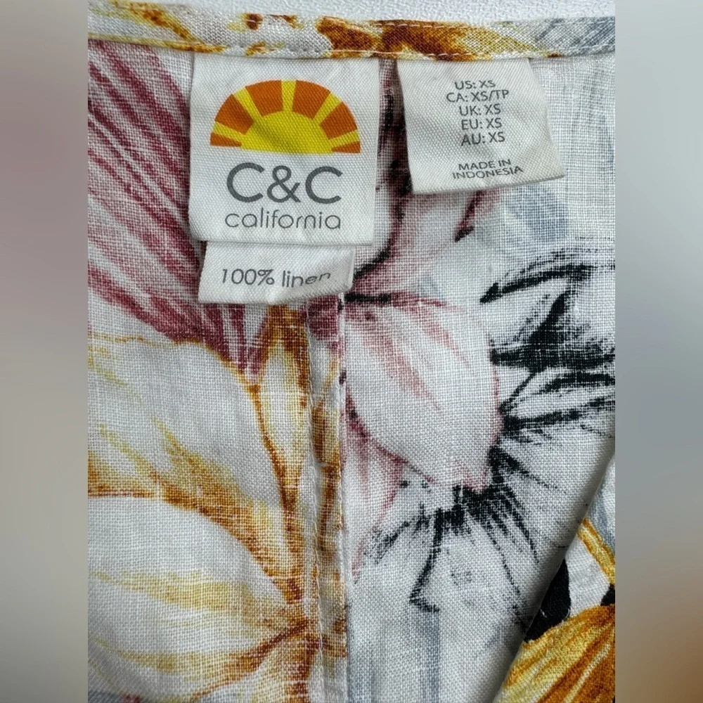 100% Linen C&C California Floral Flutter Sleeve Mini Dress Womens XS